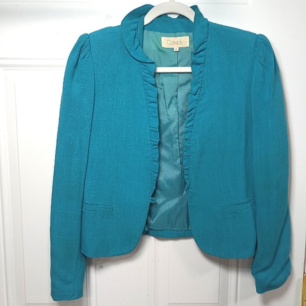 CASSIDY Vintage Cropped Linen Ruffalo Trimmed Jacket 6/8